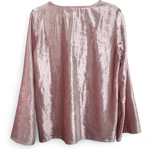 Liz Claiborne Pink Velvet‎ Tunic Top L Boho Fairycore Whimsy Glam Embroidered - Picture 6 of 10